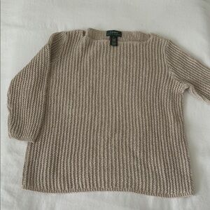 Ralph Lauren Linen Cotton Blend Textured Knit boat neck Sweater in Tan S